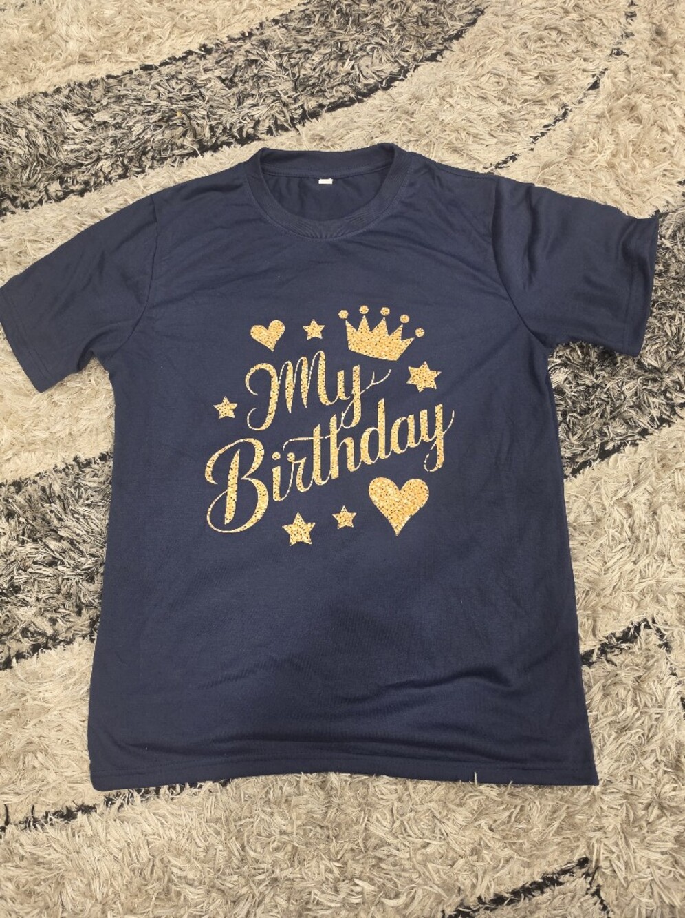 My Birthday Womens T-Shirt in Navy with Gold Glitter